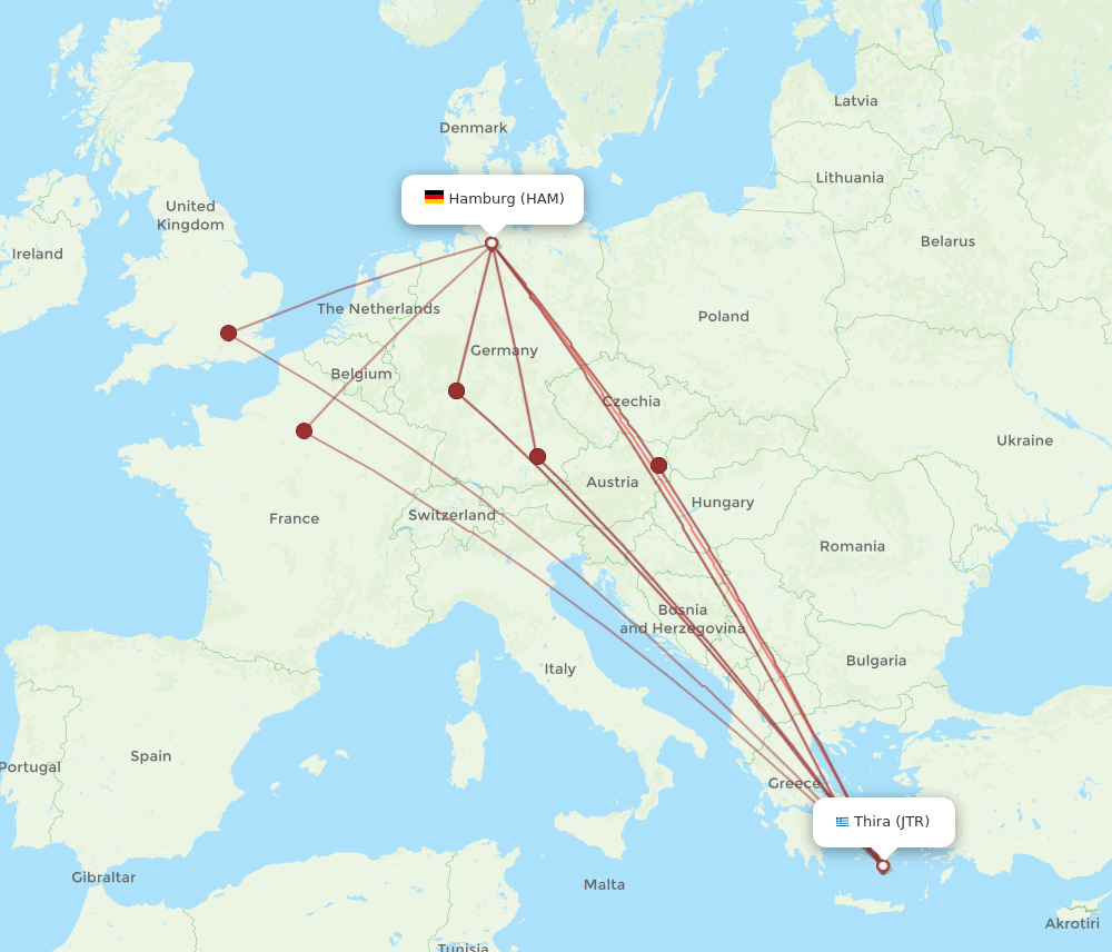 HAM-JTR flight routes