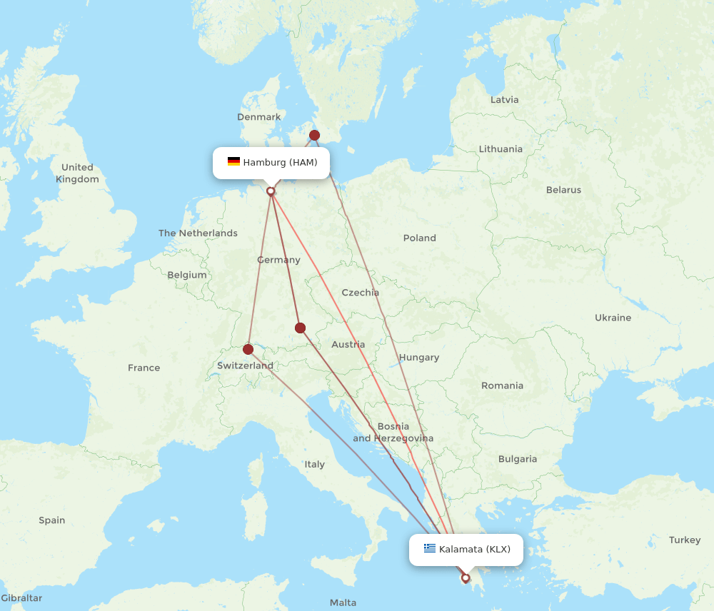 HAM-KLX flight routes