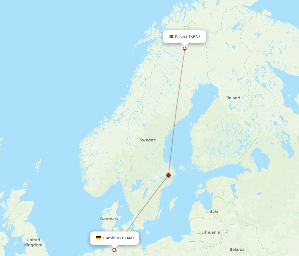 HAM to KRN flights and routes map