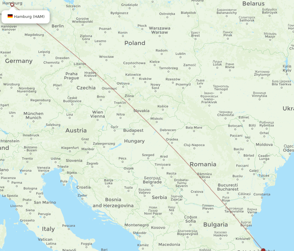 HAM-KZR flight routes
