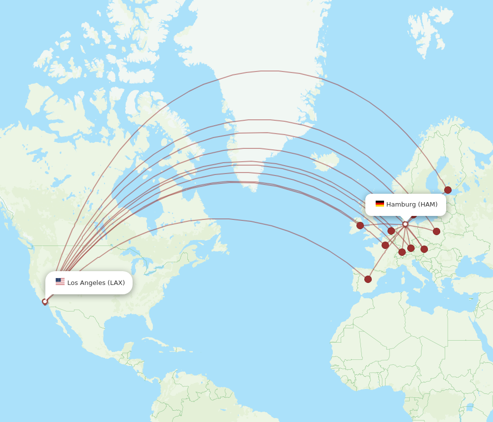 HAM to LAX flights and routes map