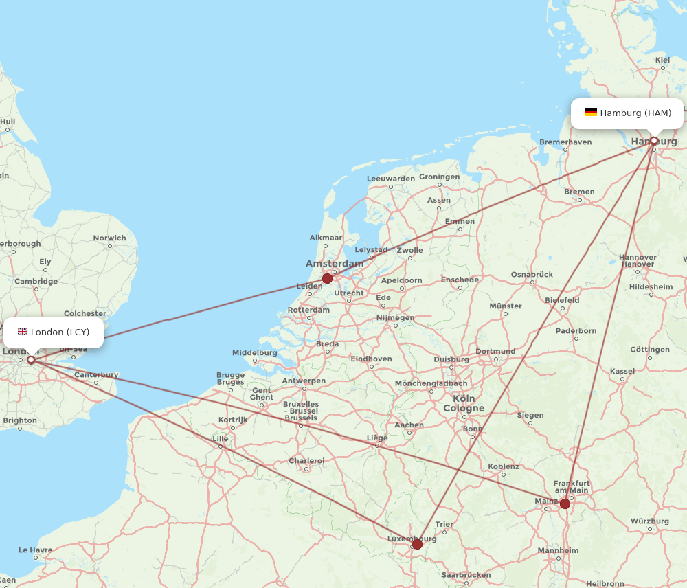 HAM to LCY flights and routes map