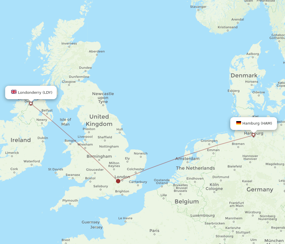 HAM-LDY flight routes