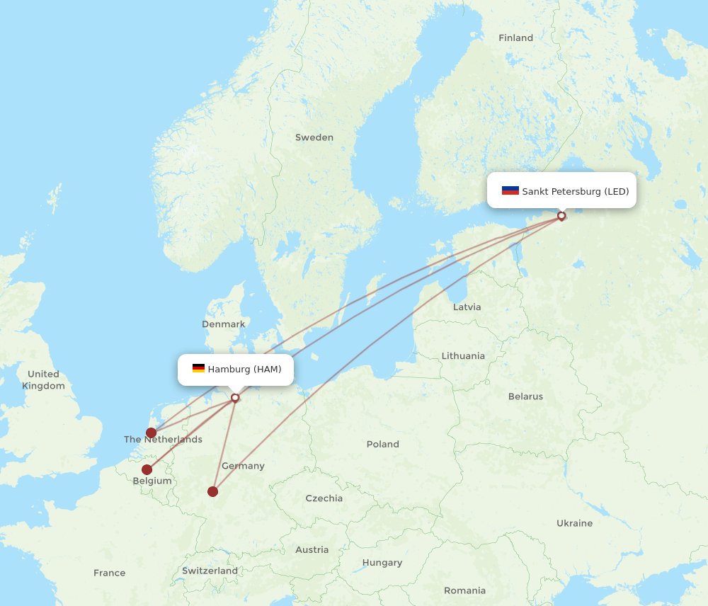 HAM to LED flights and routes map