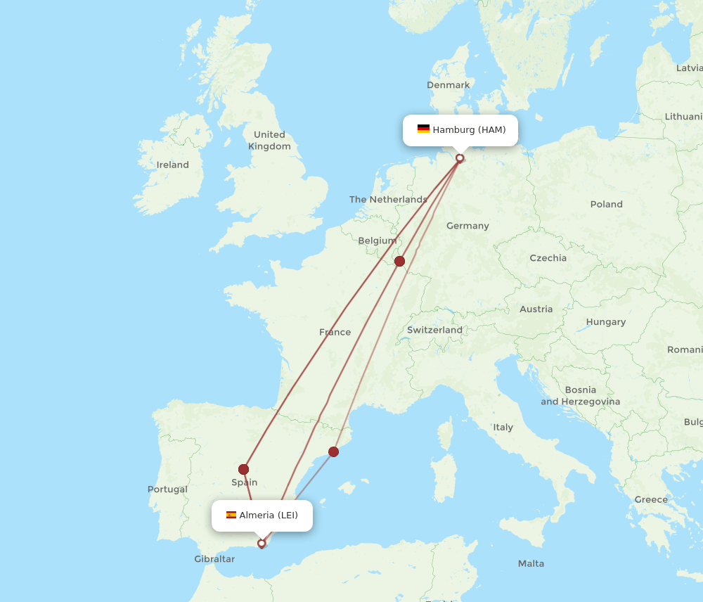 HAM-LEI flight routes