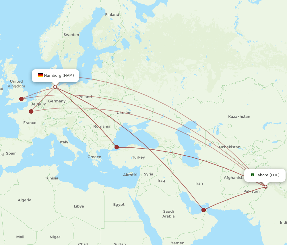 HAM-LHE flight routes