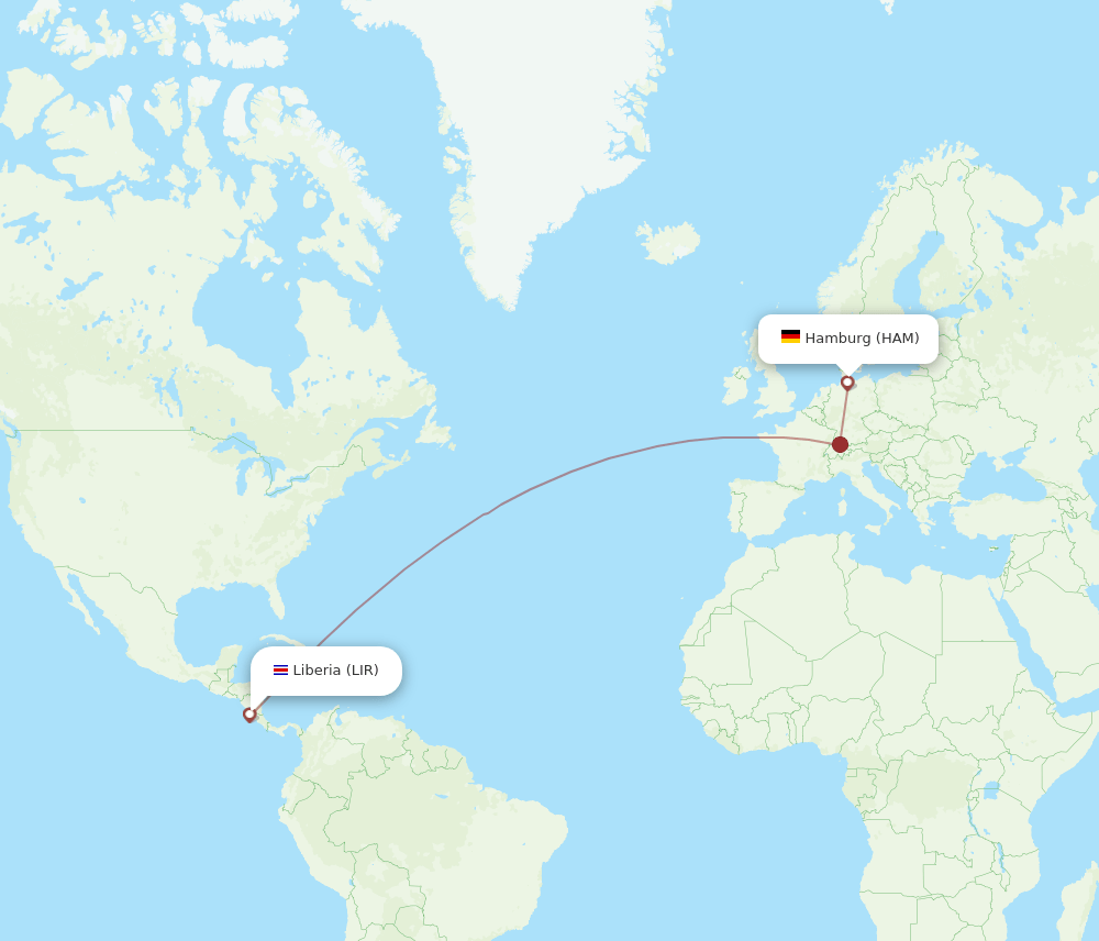 HAM to LIR flights and routes map