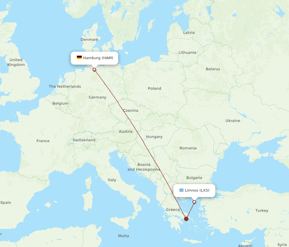 HAM to LXS flights and routes map