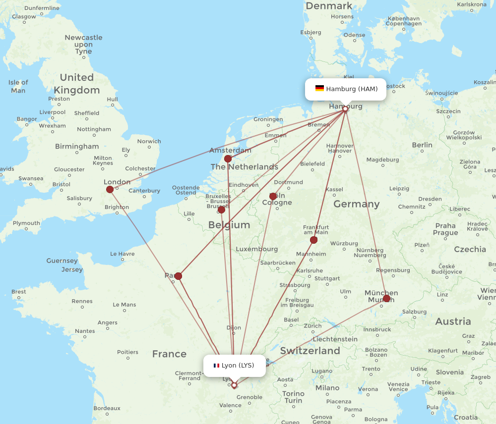 HAM to LYS flights and routes map