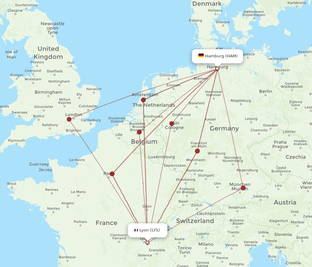 HAM to LYS flights and routes map