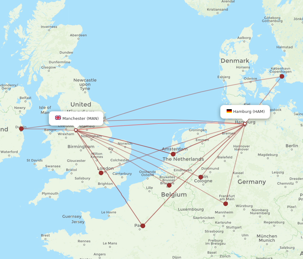 HAM to MAN flights and routes map