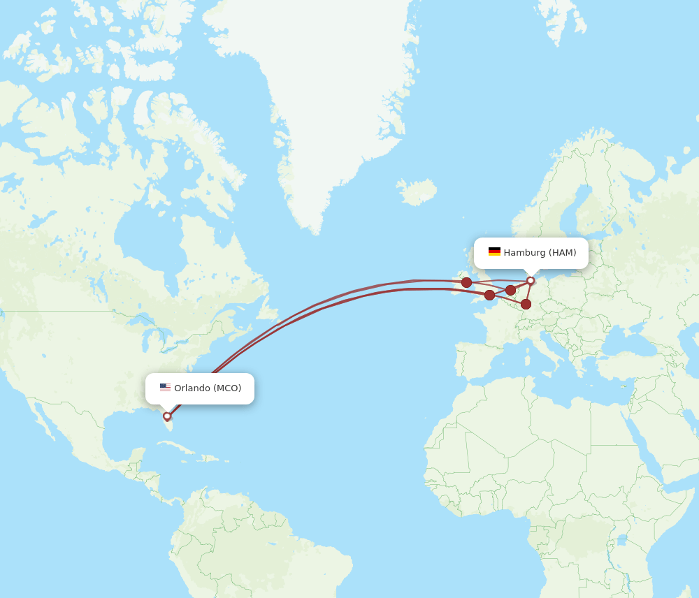 HAM to MCO flights and routes map