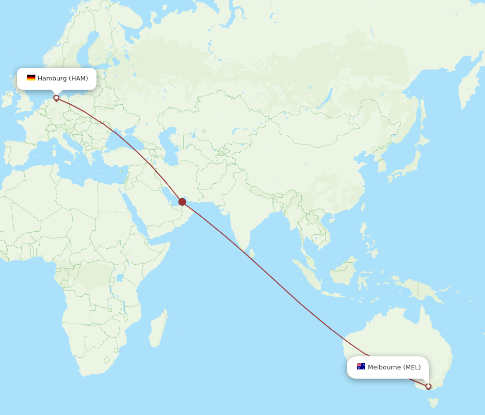HAM to MEL flights and routes map