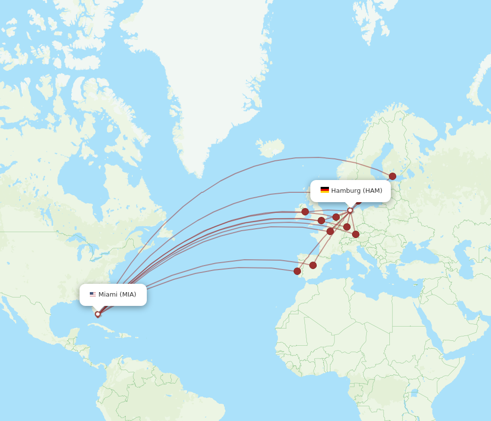 HAM to MIA flights and routes map