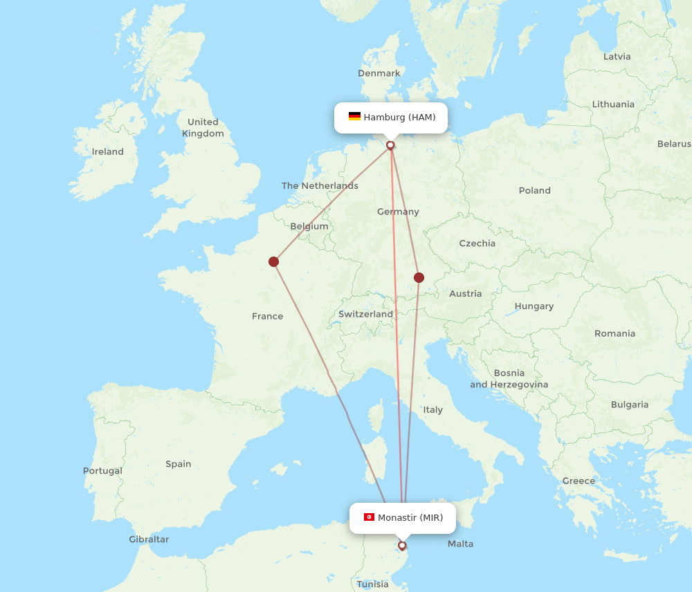 HAM-MIR flight routes