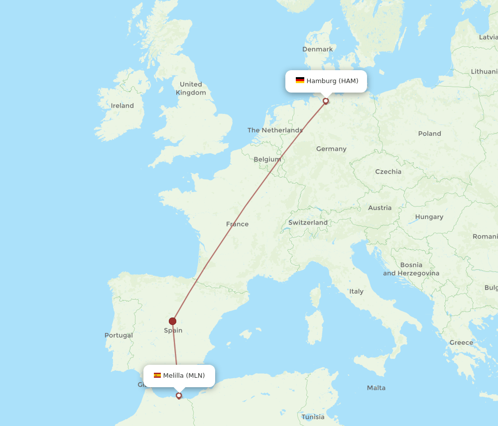 HAM to MLN flights and routes map