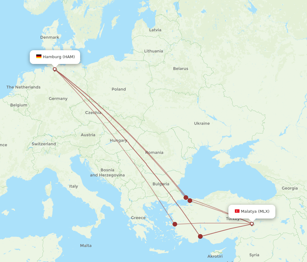 HAM to MLX flights and routes map