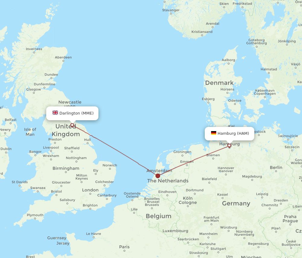 HAM to MME flights and routes map