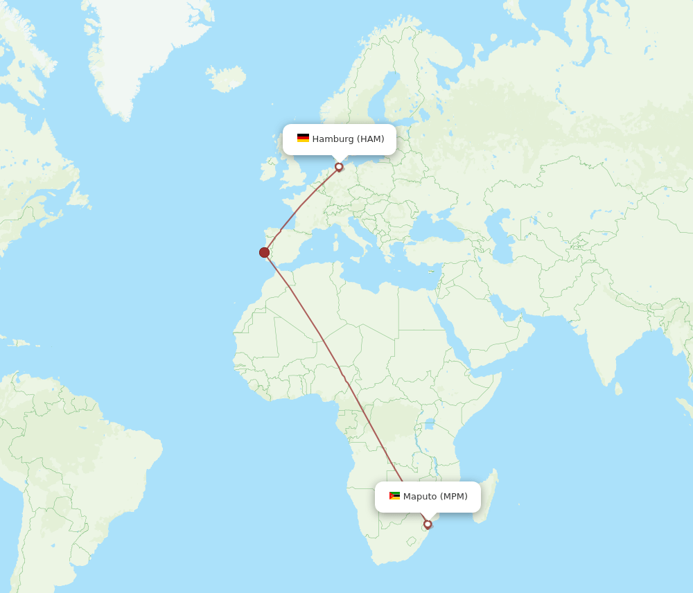 Maputo - Hamburg route map and flight paths