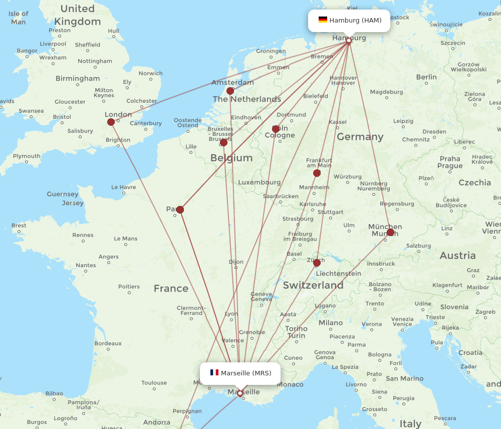 HAM to MRS flights and routes map
