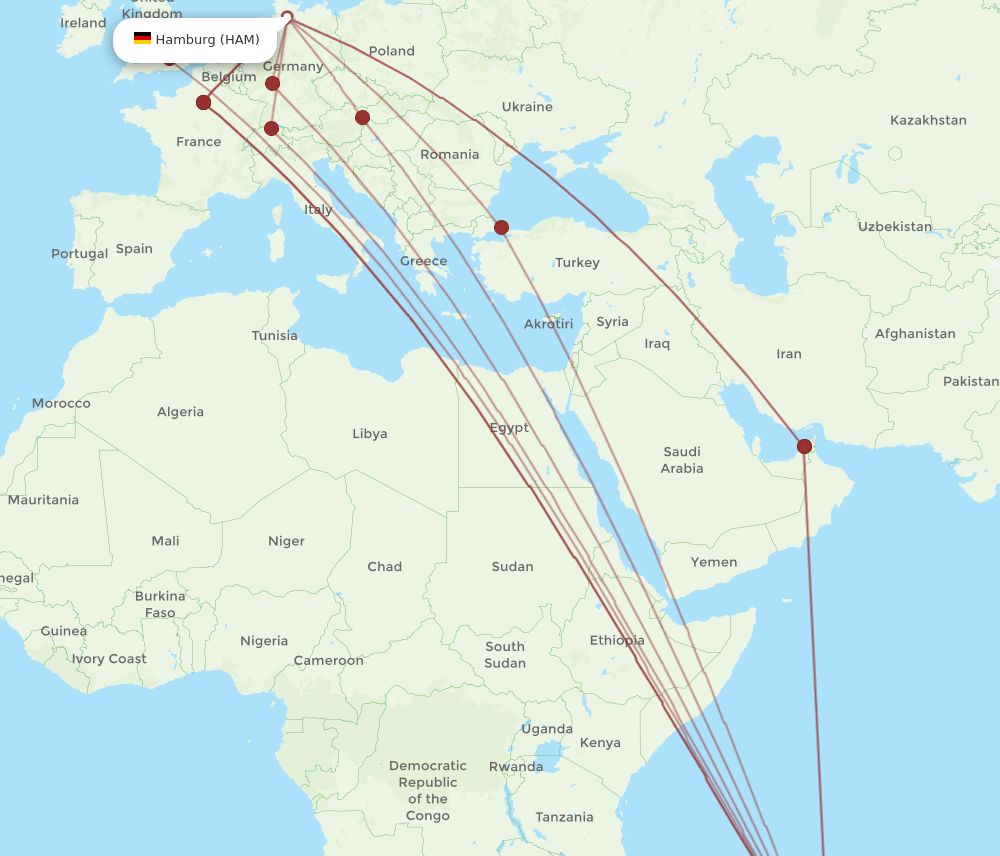 HAM-MRU flight routes
