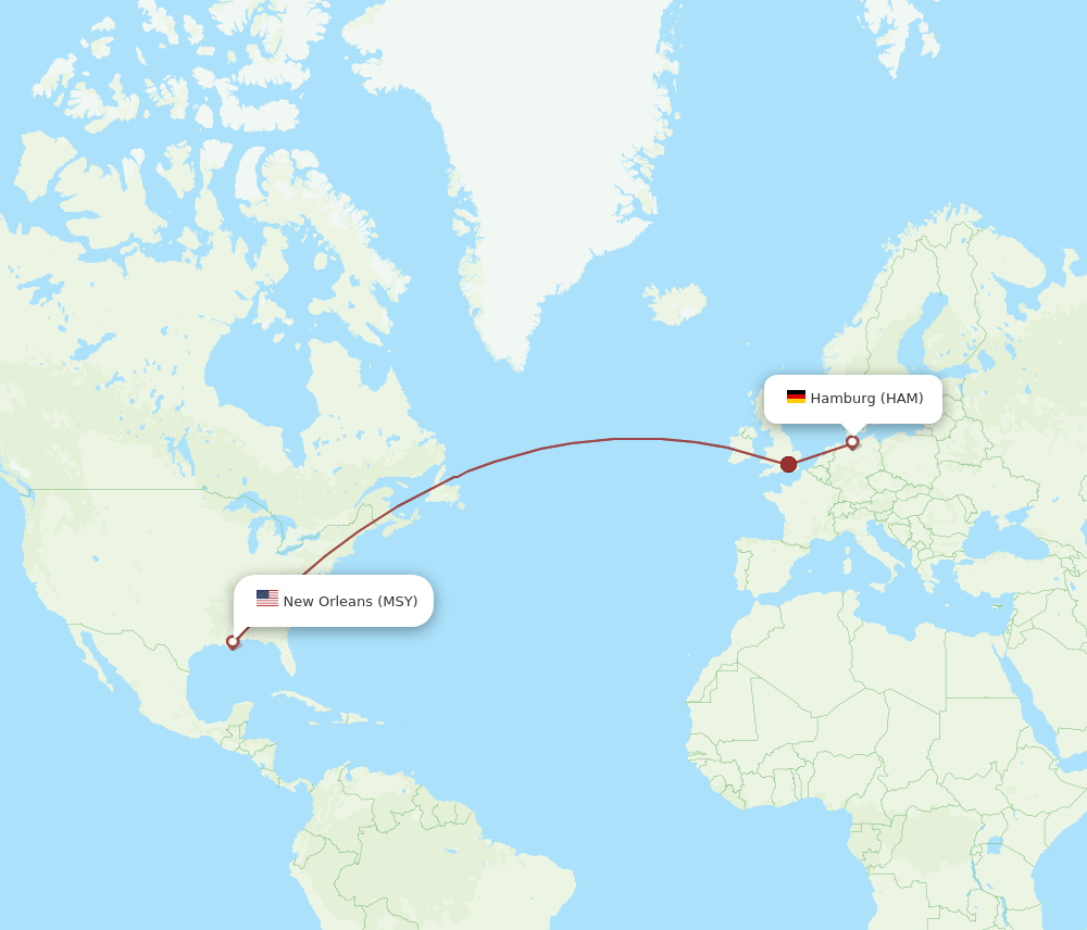 HAM to MSY flights and routes map