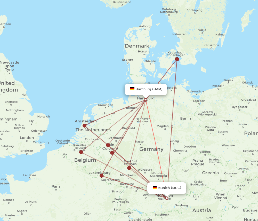 HAM to MUC flights and routes map