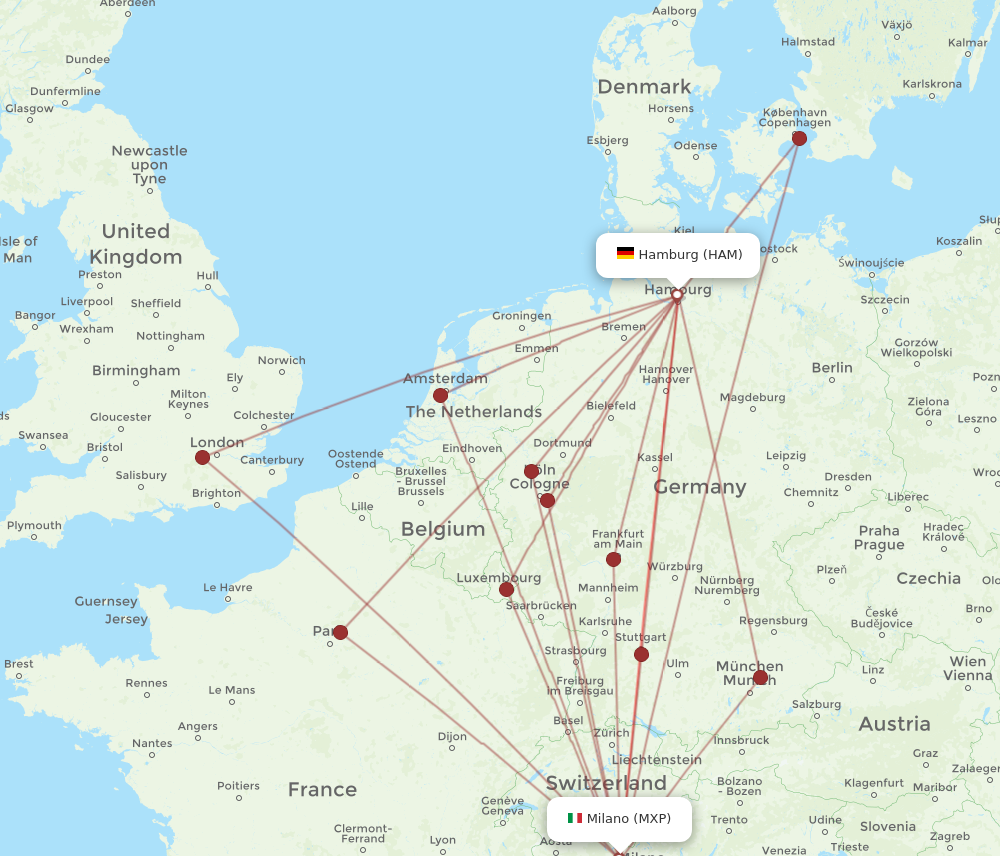 HAM to MXP flights and routes map