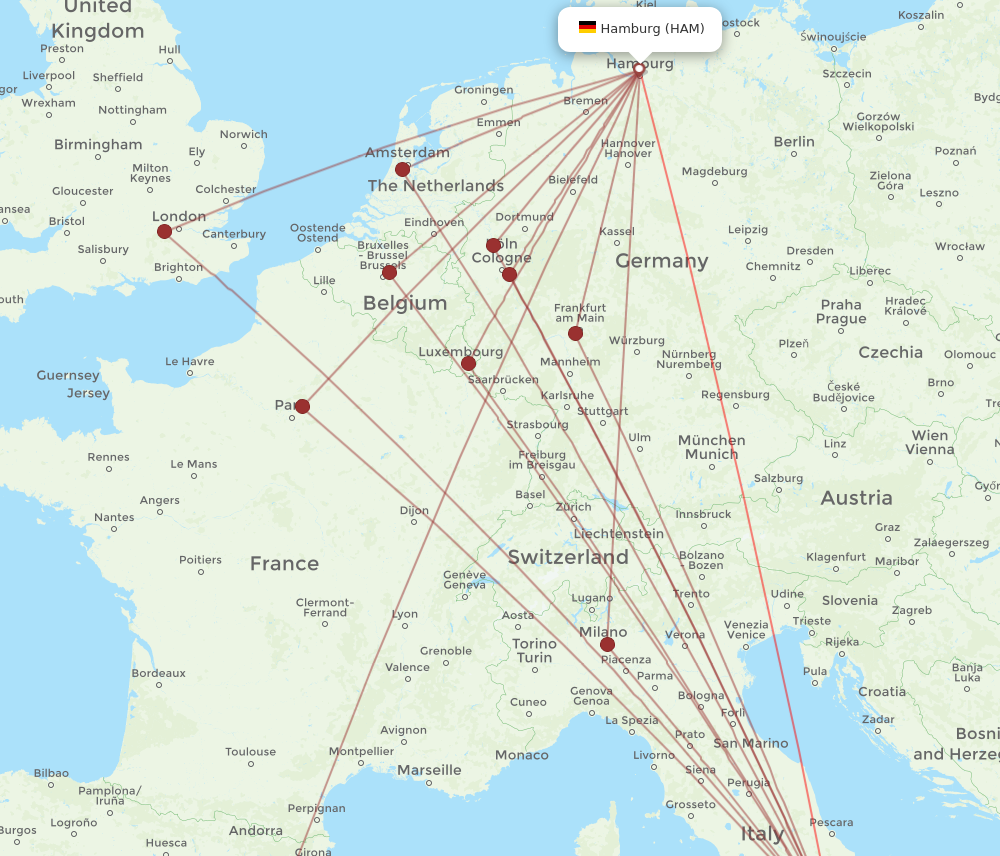 HAM to NAP flights and routes map