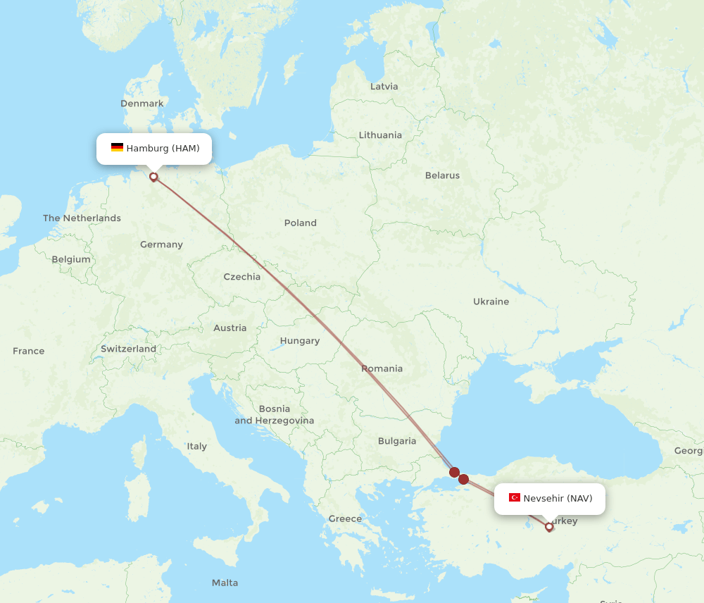 HAM to NAV flights and routes map