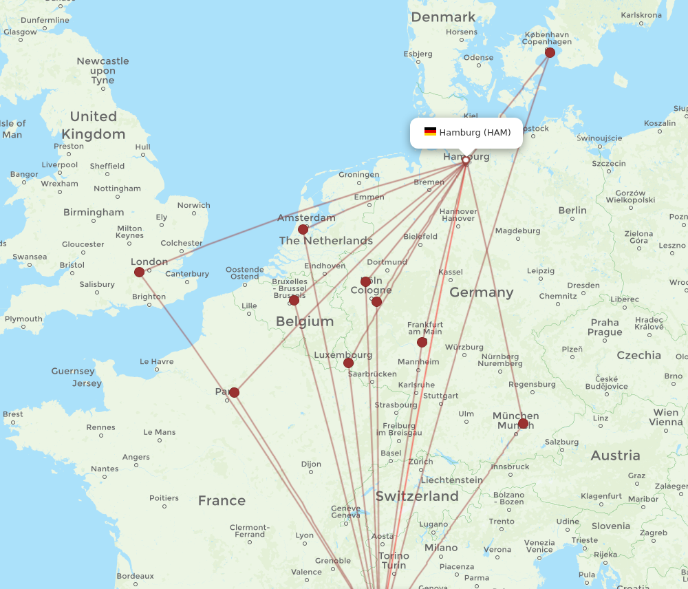 HAM to NCE flights and routes map