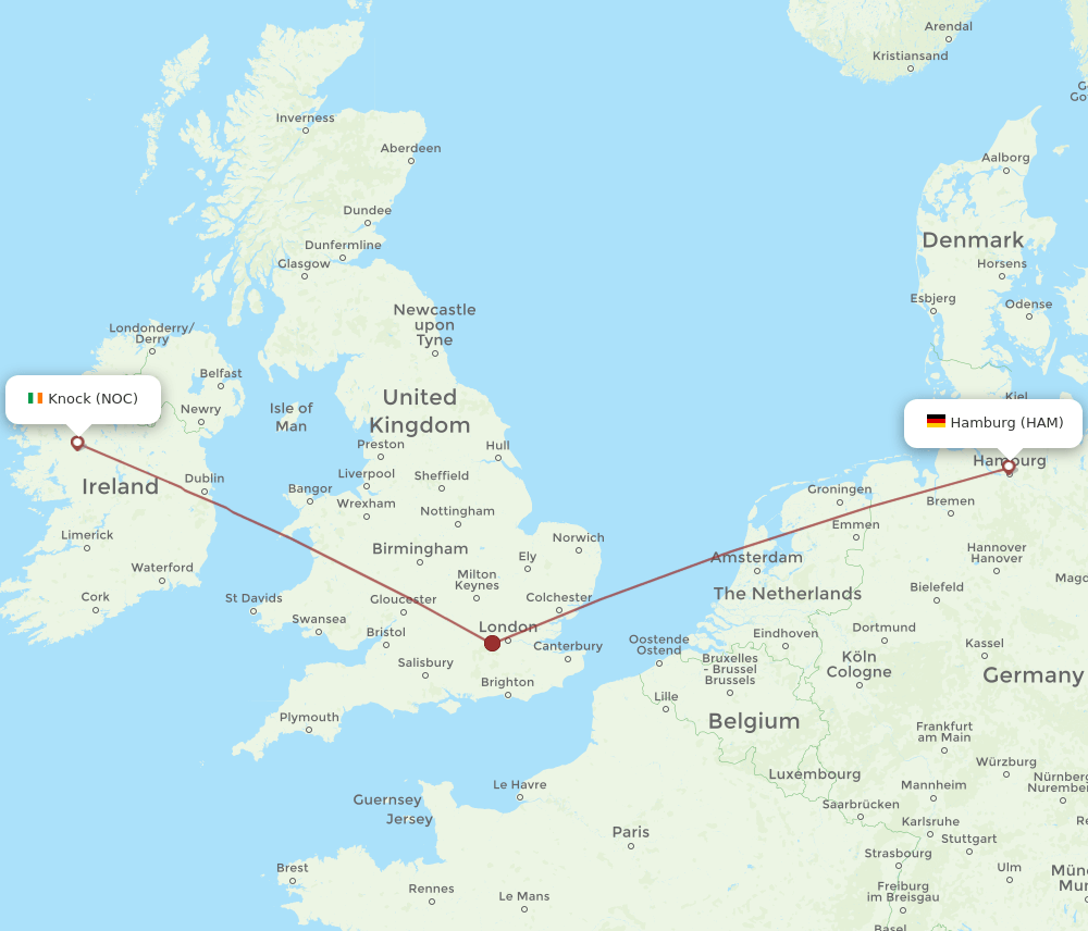 HAM to NOC flights and routes map