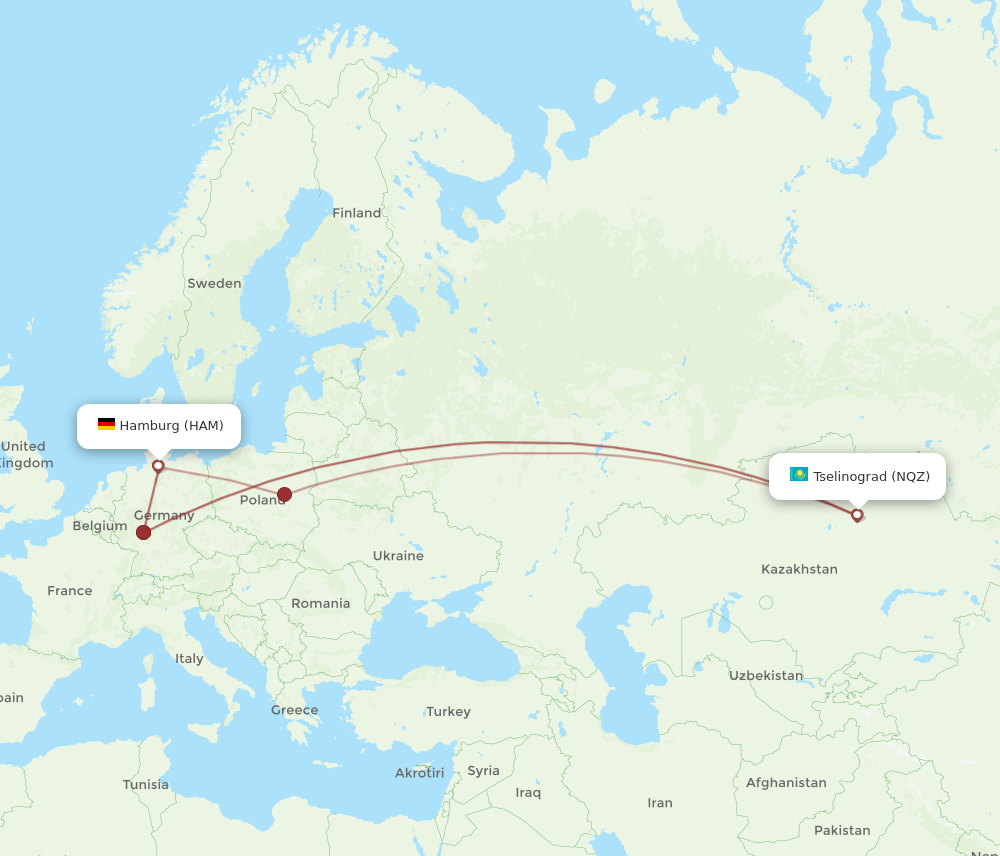 HAM-NQZ flight routes