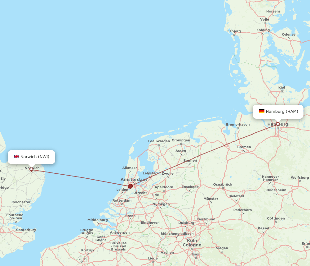 HAM to NWI flights and routes map
