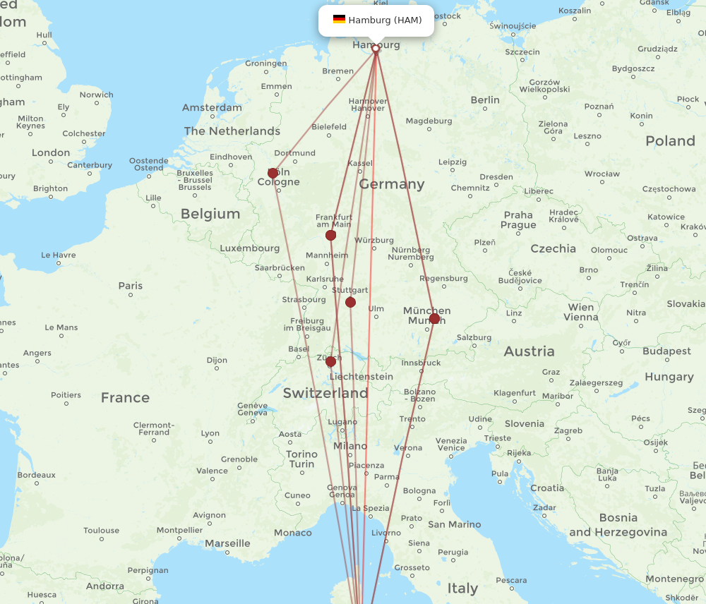 HAM to OLB flights and routes map