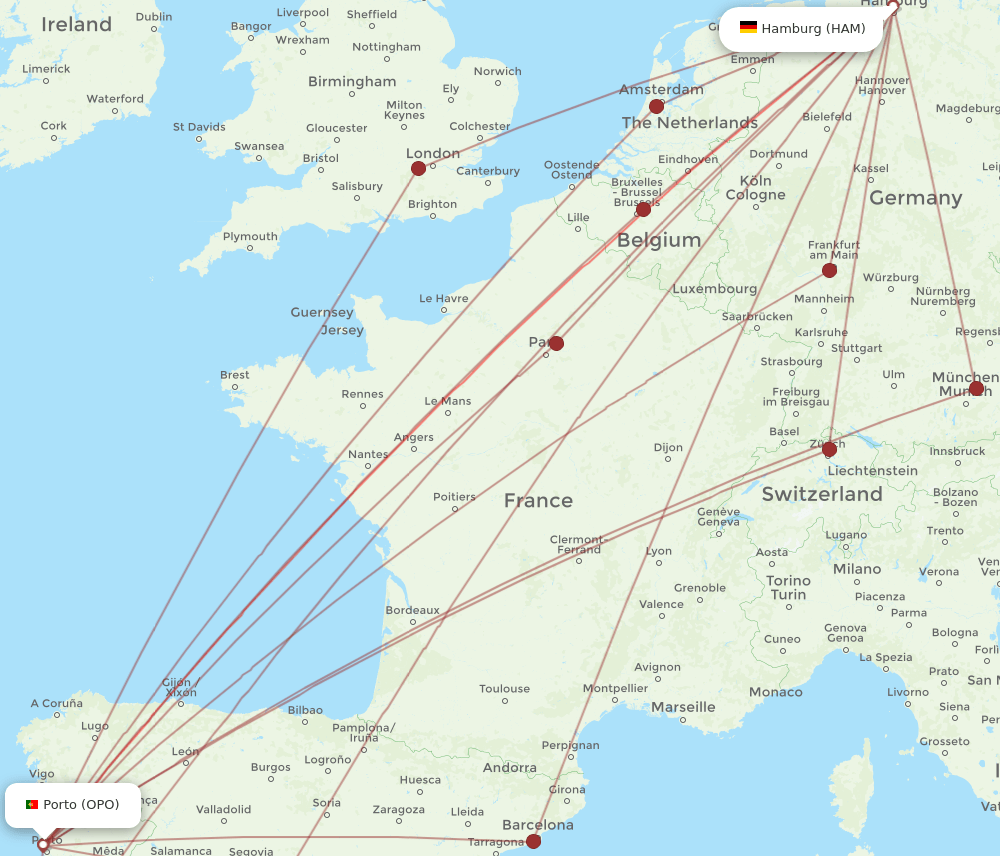 HAM-OPO flight routes