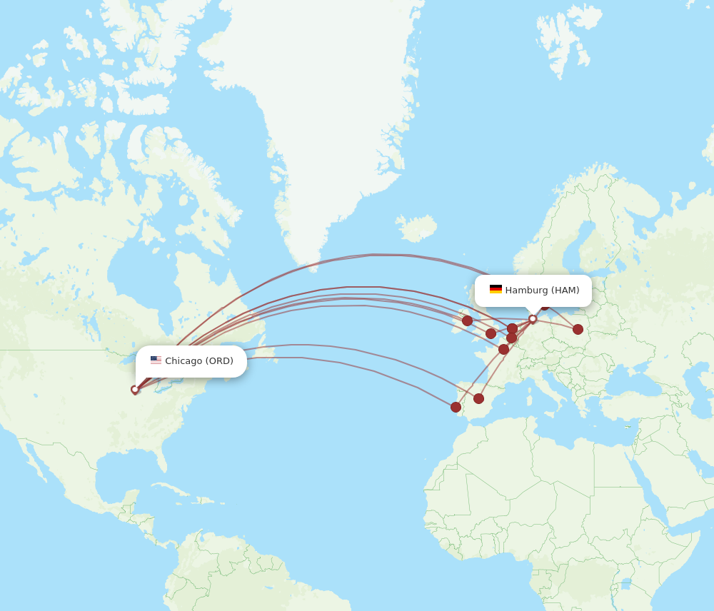 HAM to ORD flights and routes map
