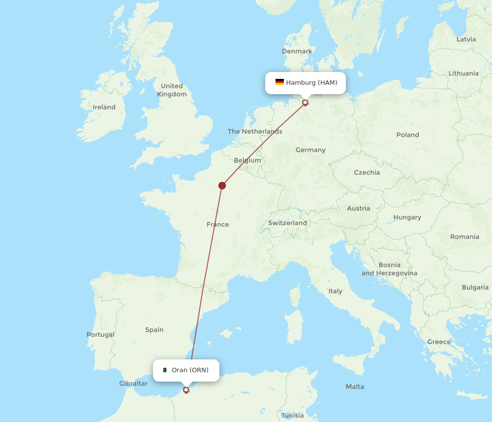 HAM to ORN flights and routes map