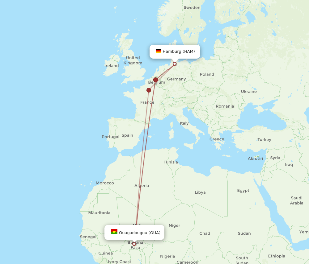 HAM to OUA flights and routes map