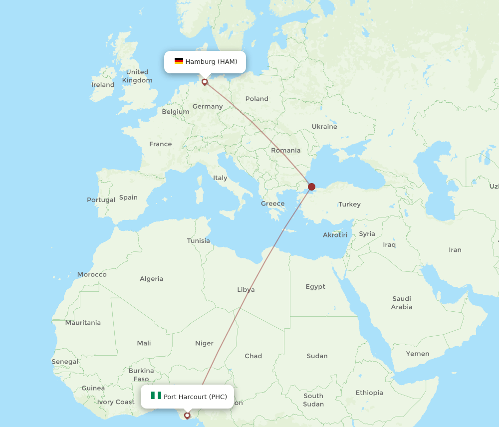 HAM-PHC flight routes