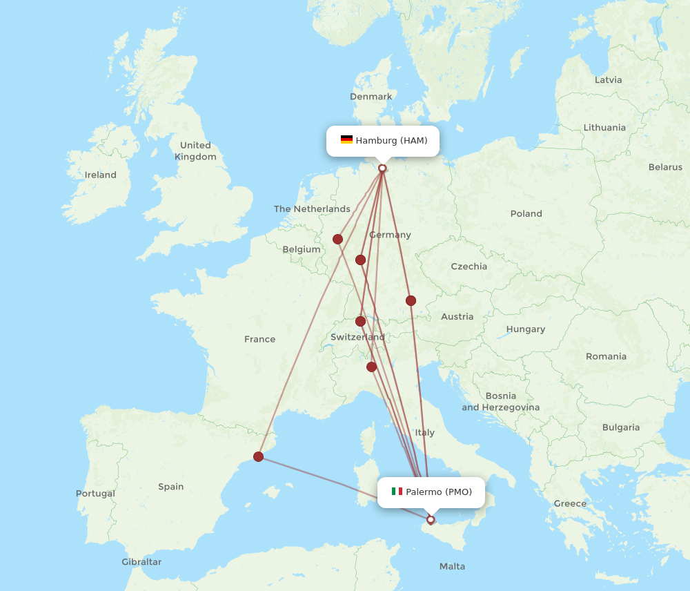 HAM to PMO flights and routes map