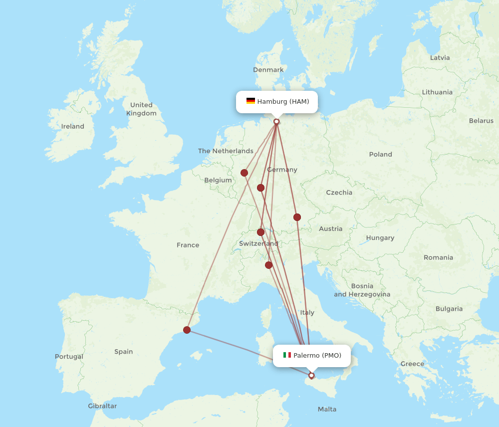HAM-PMO flight routes
