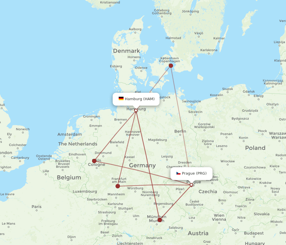 HAM to PRG flights and routes map