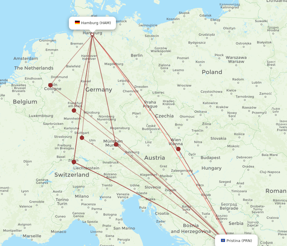 HAM-PRN flight routes