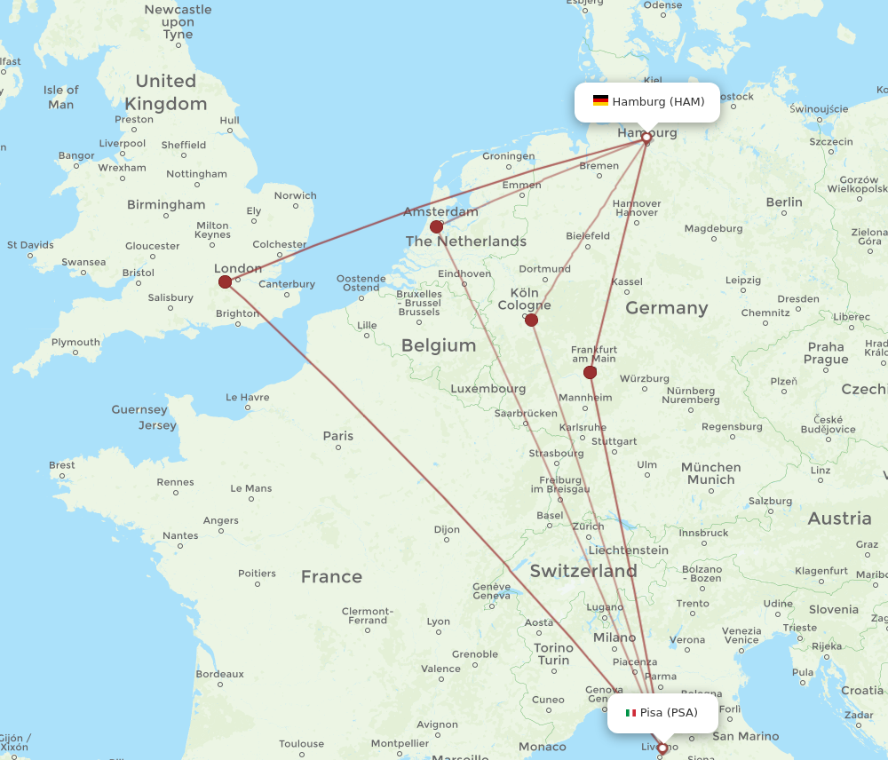 HAM to PSA flights and routes map