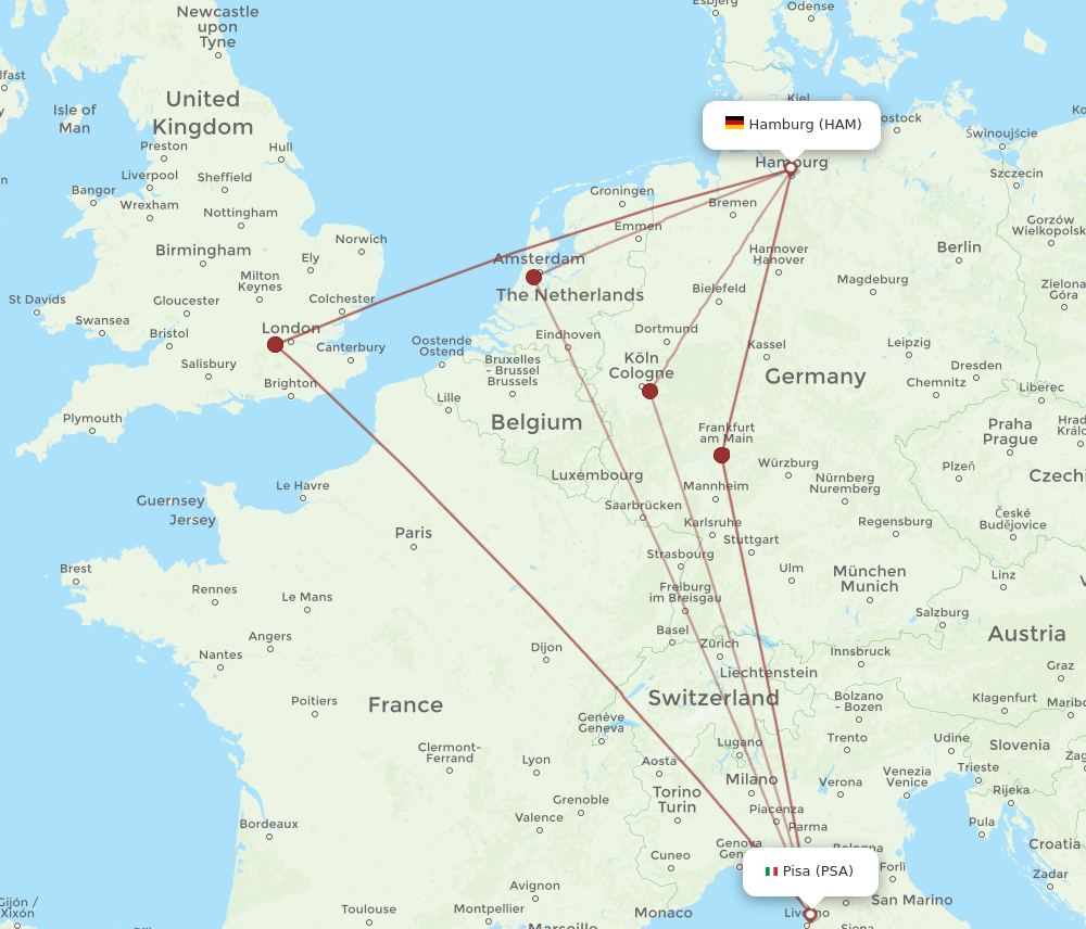 HAM-PSA flight routes