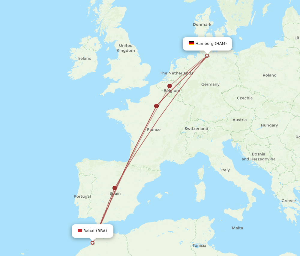 HAM-RBA flight routes