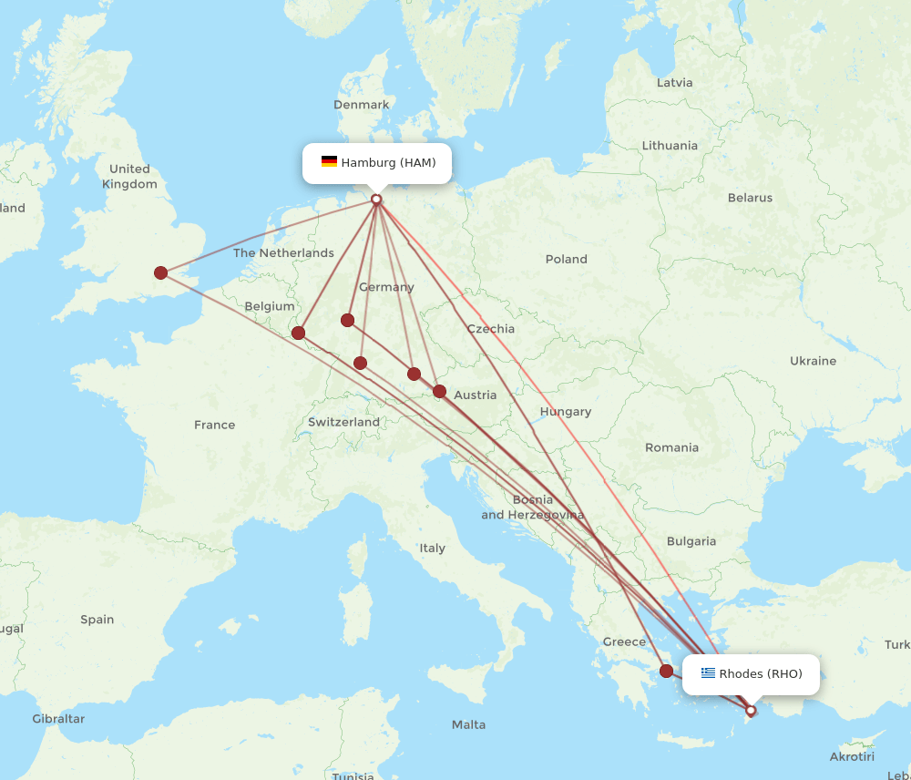 HAM to RHO flights and routes map