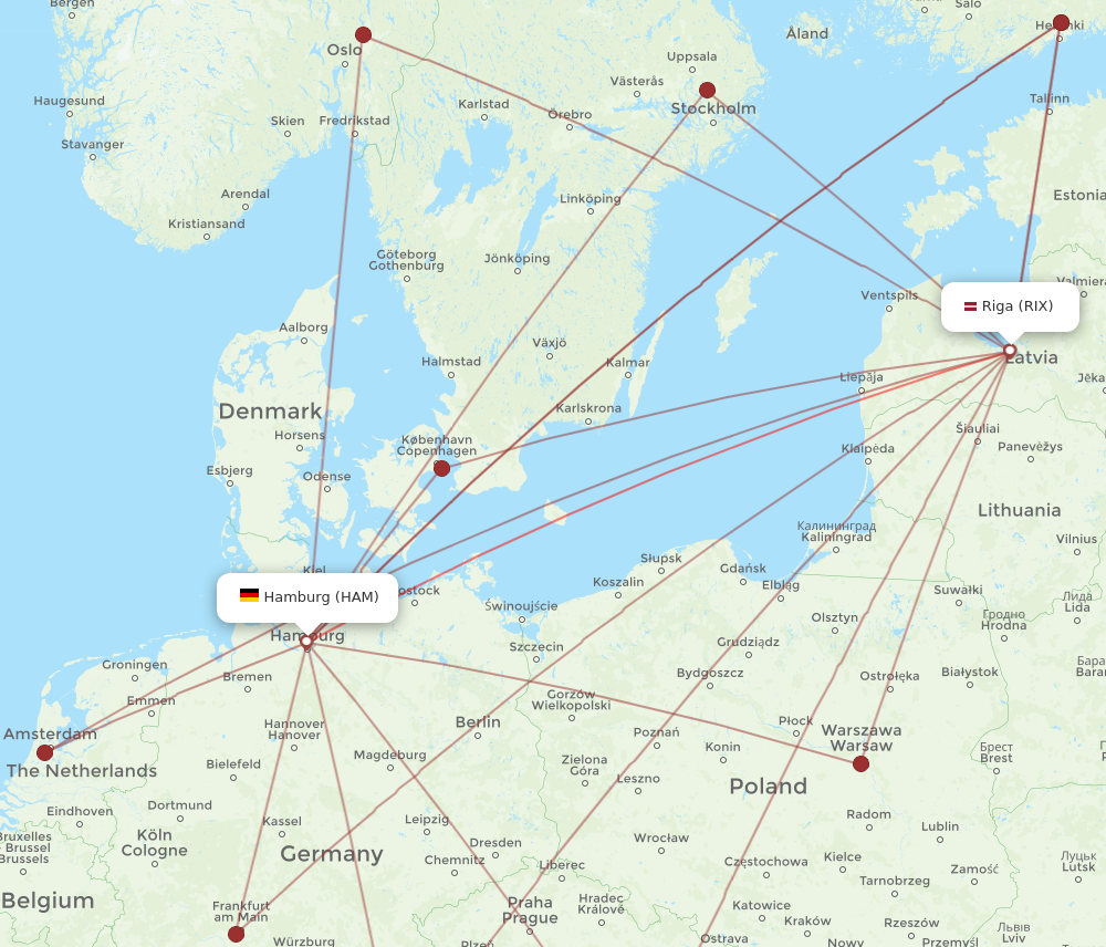 HAM to RIX flights and routes map