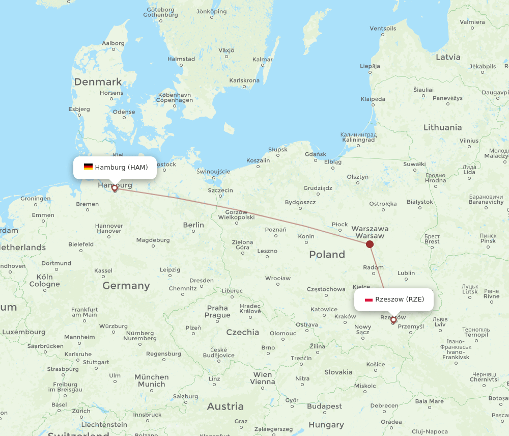 HAM-RZE flight routes
